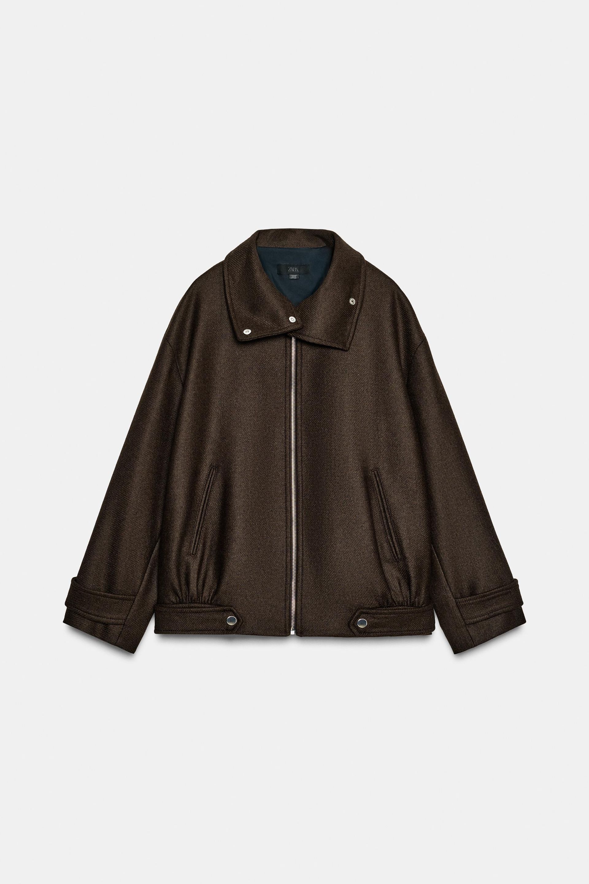 Wool Blend Bomber Jacket With High Neck