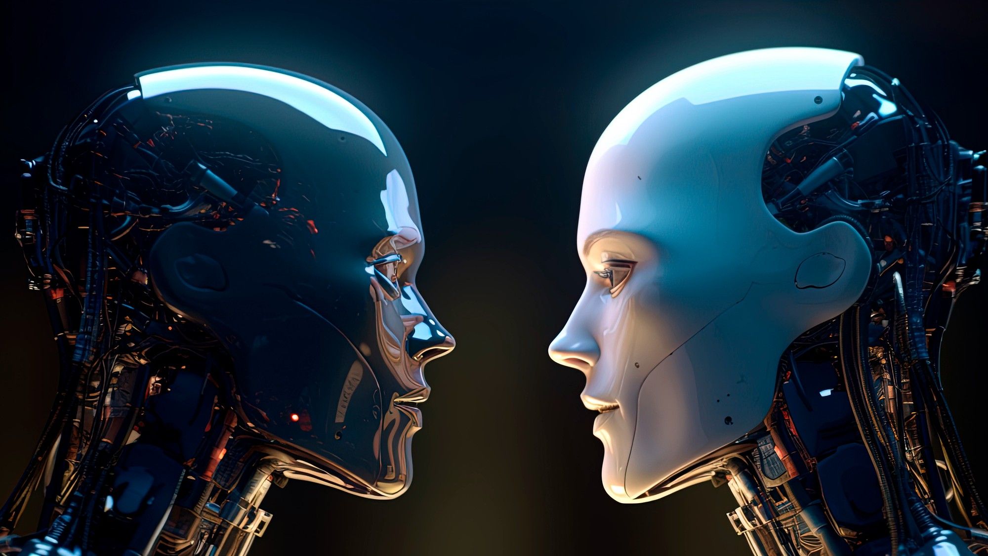 An abstract illustration of artificial intelligence and technology intersecting with human decision-making.