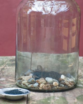 Step two of how to make a terrarium: add powdered charcoal