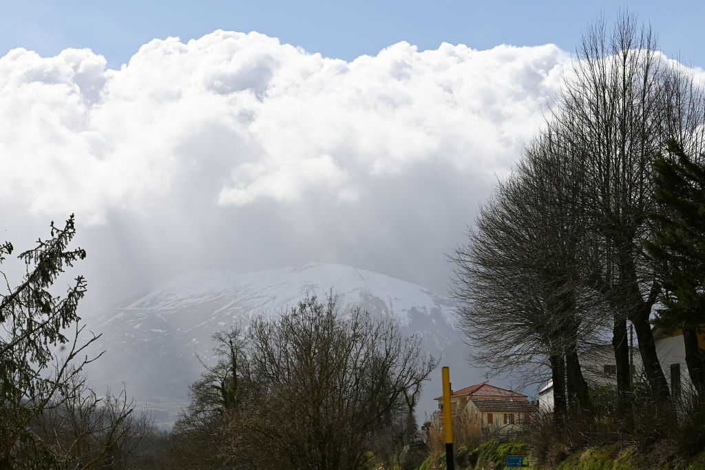 SARNANOSASSORETTO ITALY MARCH 10 A general view of Sassotetto final climb in the 58th TirrenoAdriatico 2023 Stage 5 a 1656km stage from Morro dOro to SarnanoSassotetto 1451m UCIWT TirrenoAdriatico on March 10 2023 in SarnanoSassotetto Italy Photo by Tim de WaeleGetty Images