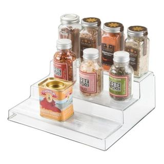 Modern kitchen organizer - clear plastic shelf risers