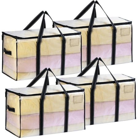 Veno 4 Pack Moving Bags, Moving Supplies, Moving Boxes, College Packing Storage Boxes With Lids Alternative, Dorm Space Saving Foldable Heavy-Duty Large Tote With Window, Zipper (clear)