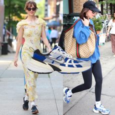 Dakota Johnson wears sneakers in a collage