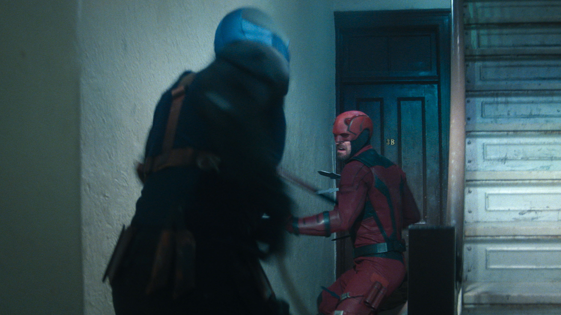 Daredevil fights in Daredevil's Stairwell: Rebirth Season 1