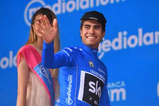 Team Sky's Mikel Landa in blue after stage 17 at the Giro