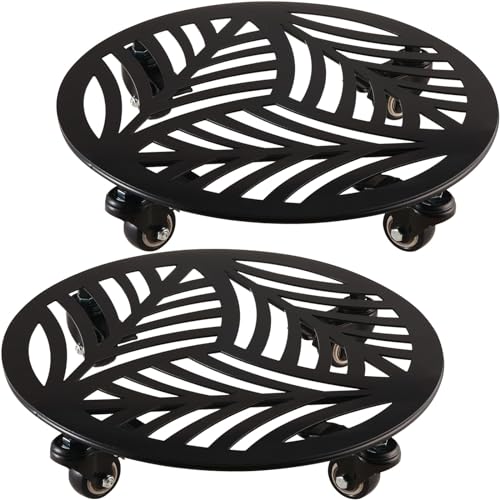 2 Packs Large Metal Plant Caddy With Wheels 13&amp;rdquo; Heavy-Duty Iron Wheeled Rolling Plant Stands With Casters Indoor Outdoor Plant Pot Roller Base Plant Saucer Movers Black, Strong Load Capacity