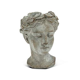 Abbott Collection Goddess Head Planter - Extra Small Cement Indoor and Outdoor Planter Pot - Grecian Woman Statue Head Planter for Flowers and Succulents (grey, 2.75