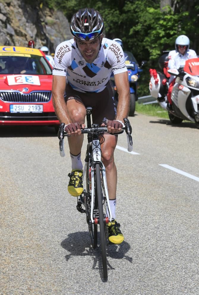 Christophe Riblon (AG2R La Mondiale) would be the last member of the early break to be caught once the climbing started on stage eight