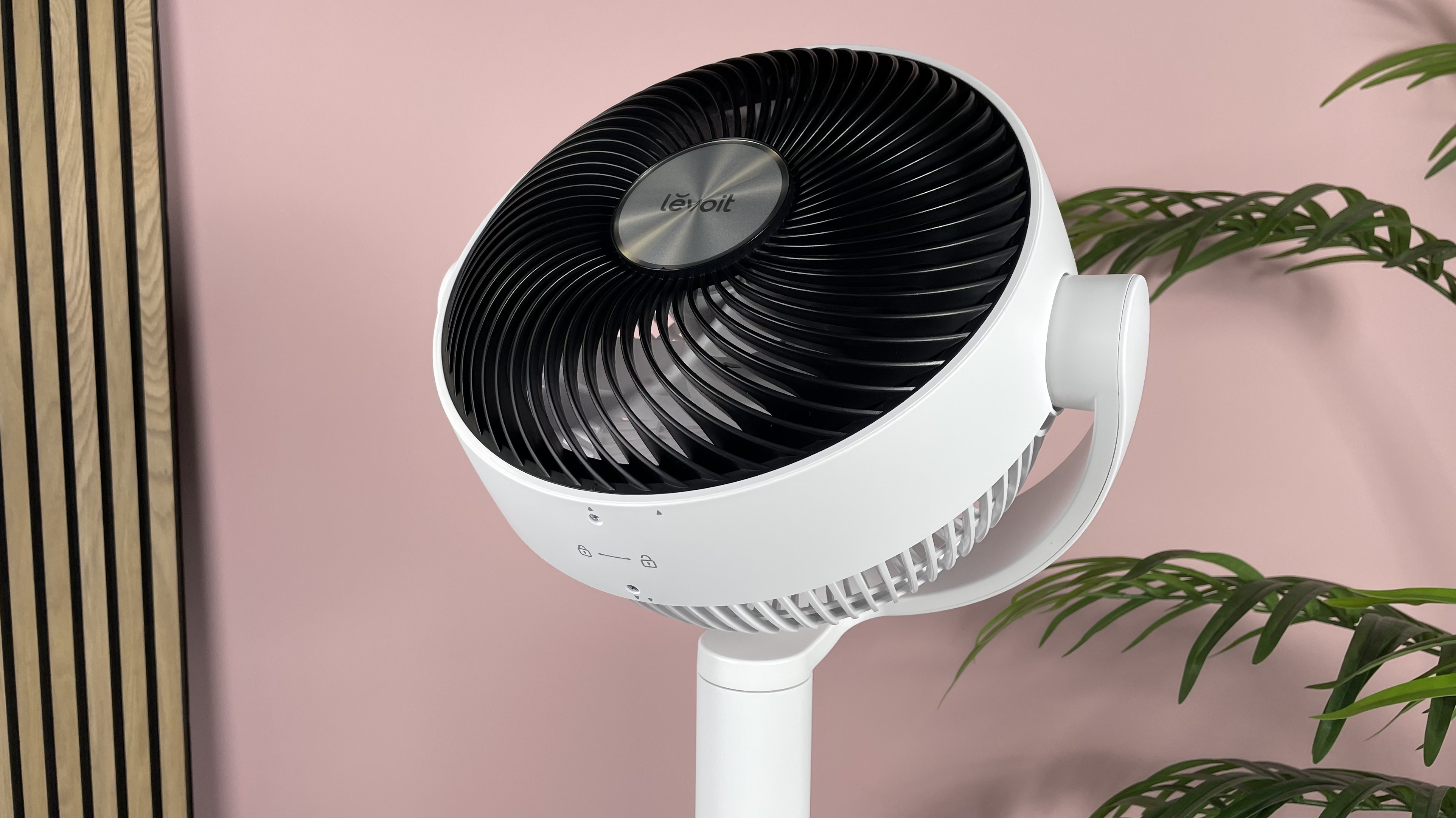 A close up of the fan, which is oscillating upwards.
