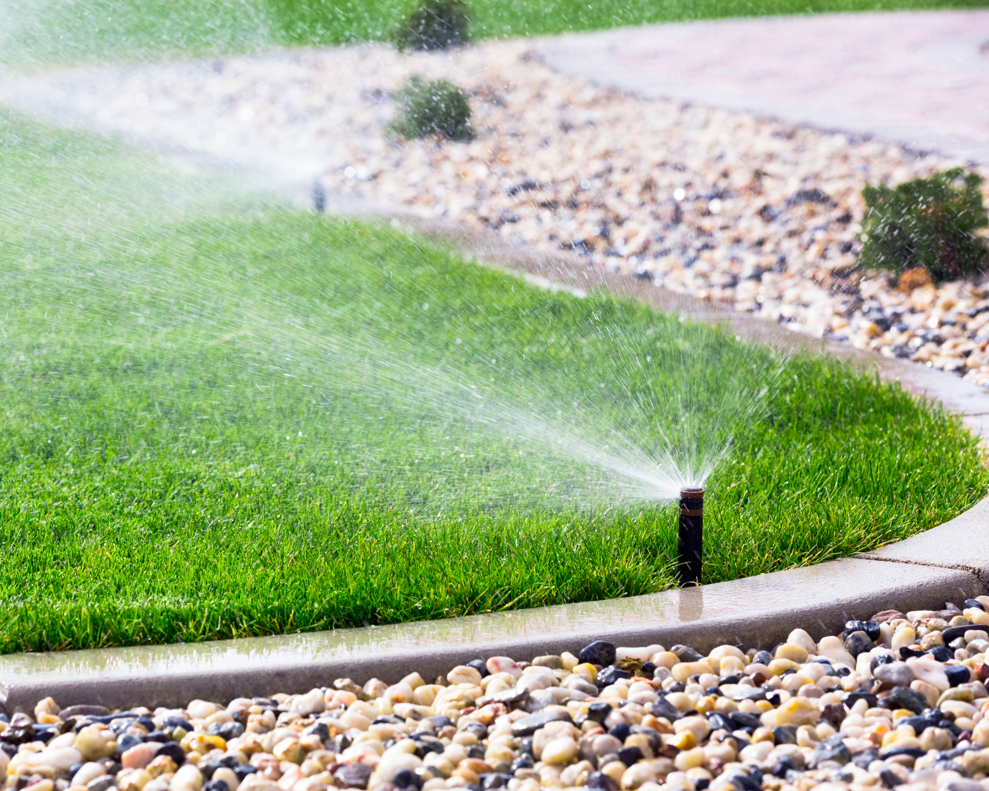 Popped up lawn sprinkler watering lawn