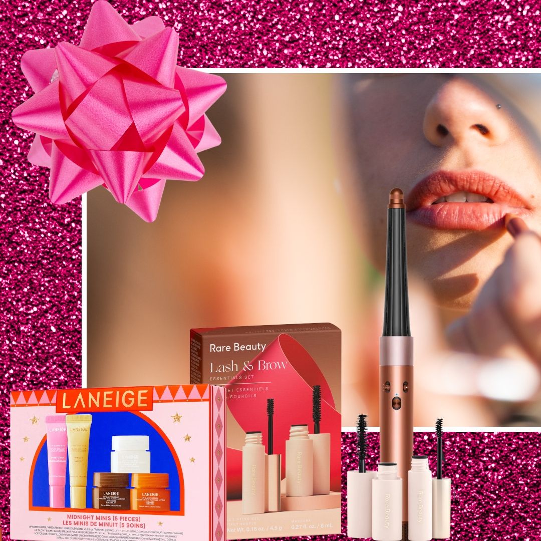 woman applying lip liner with gift sets