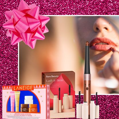 woman applying lip liner with gift sets