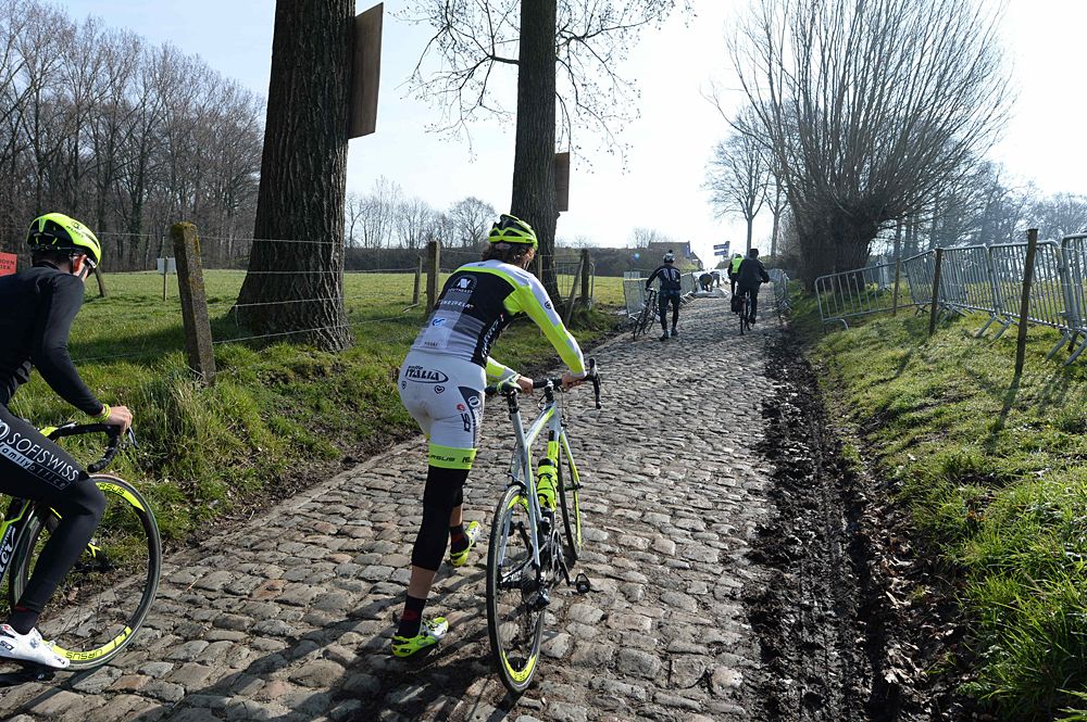 The Southeast team tackles the Koppenberg on foot