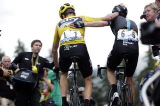 Chris Froome and Wout Poels finish Stage 19 of the 2016 Tour de France