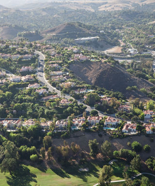 Aerial view of the neat suburb of Calabasas, Los Angeles