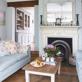 living room with wooden floor and fire place