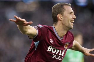 Tomas Soucek celebrates after wrapping up the points for West Ham against Newcastle United