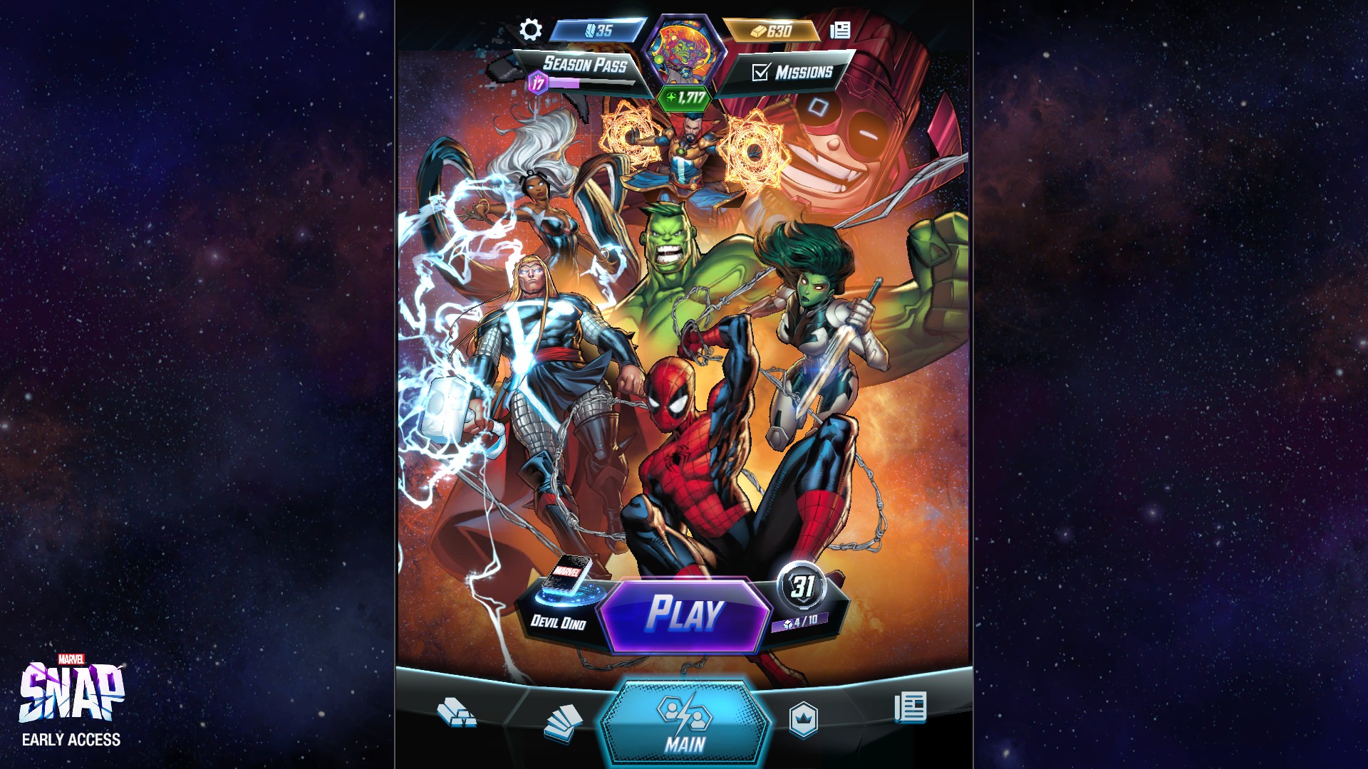 Marvel Snap's home screen.