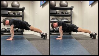 Strength and conditioning coach performing Scapula Push Ups
