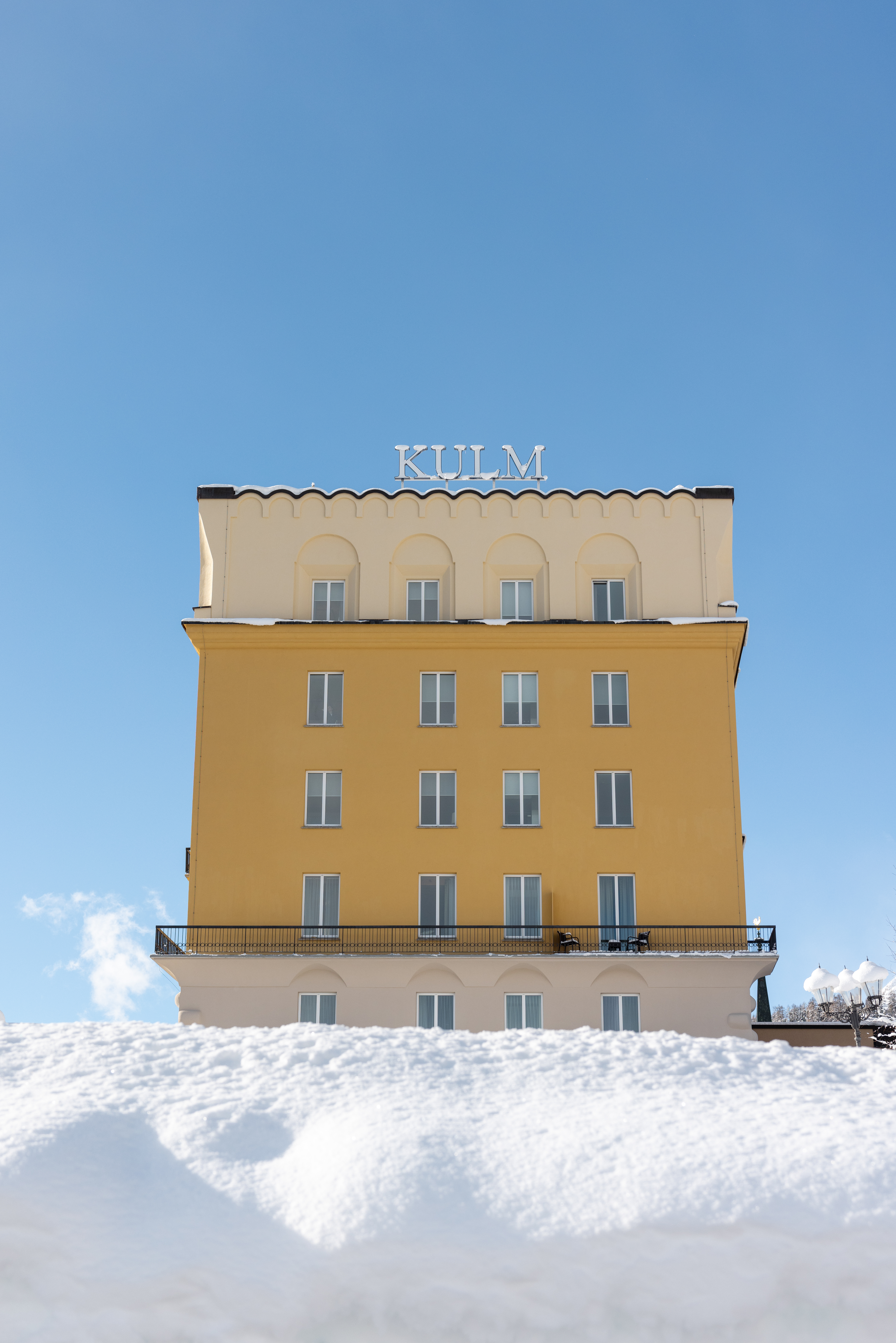 The yellow facade of the Kulm Hotel