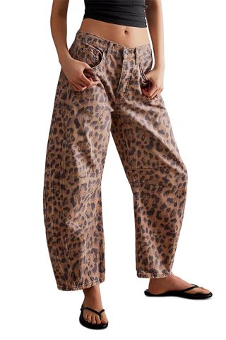 We the Free Good Luck Leopard Barrel Leg Jeans in Brown Sugar