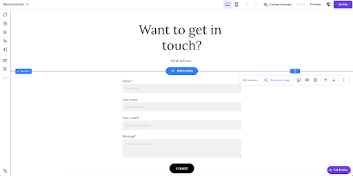 screenshot of Hostinger website builder being used to create a personal website
