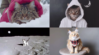 Midjourney images of cats on the moon with a high chaos value