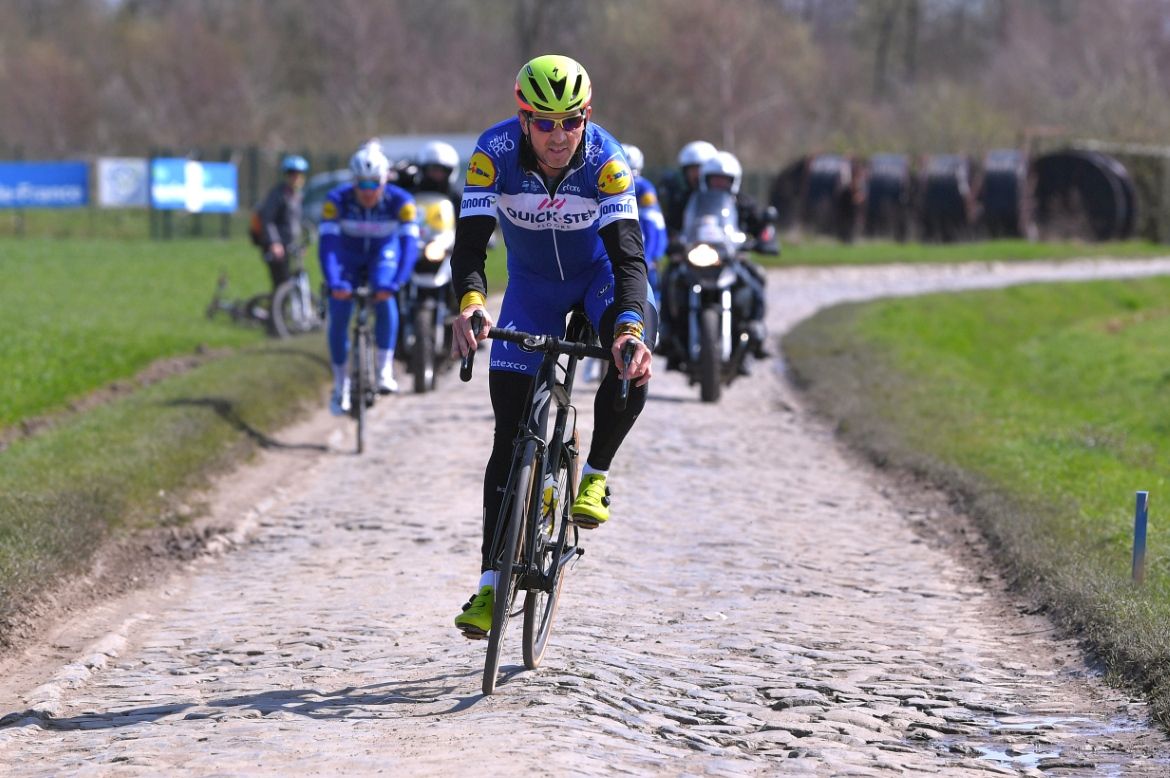 Three-time Paris-Roubaix winner Johan Museeuw shows he still has it on the pav&eacute;