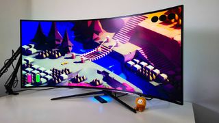 LG UltraGear 45GR95QE review with Tunic gameplay on screen
