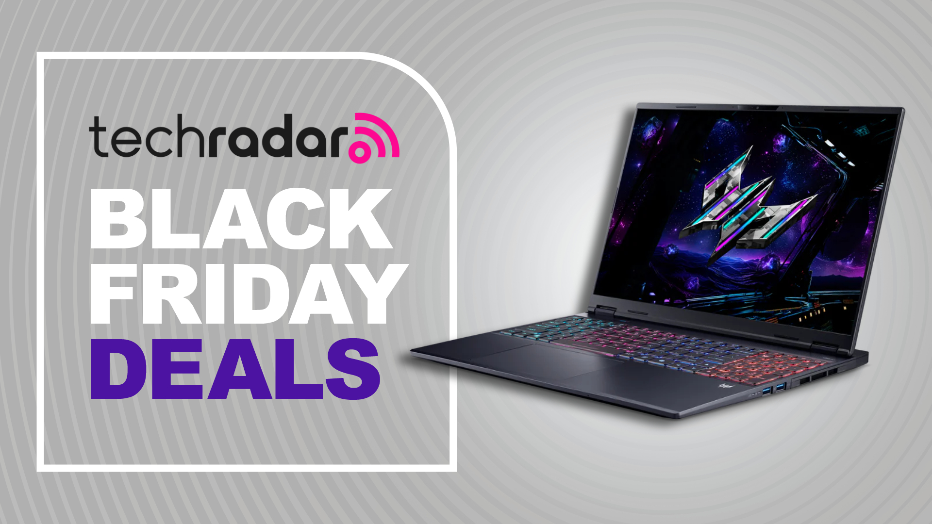Acer Predator Helios 16 AI gaming laptop against a grey TechRadar deals background