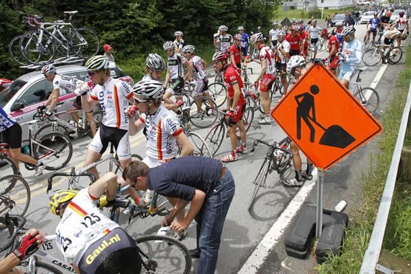 Officials decided to neutralise the stage three for about seven minutes, once the riders passed a construction zone.