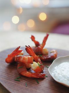 Xmas Canapés: Marinated king prawns with lemony garlic mayo