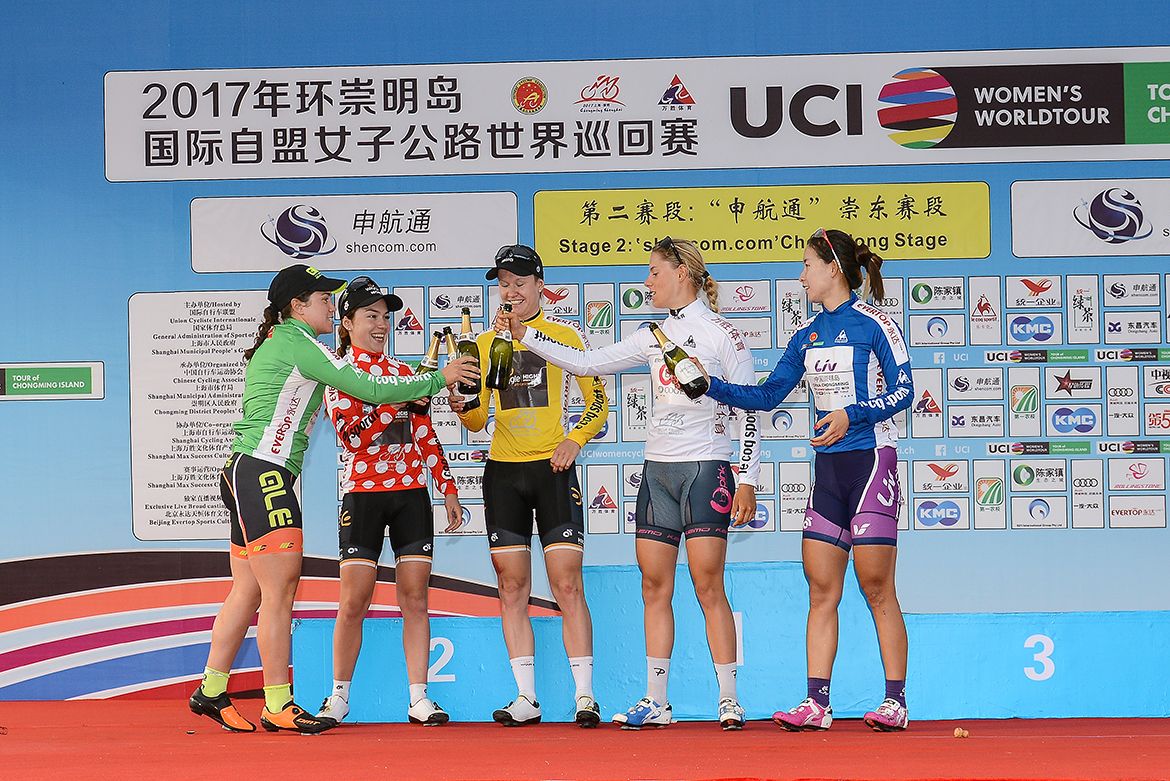 Jersey wearers after stage 2 of the Tour of Chongming Island