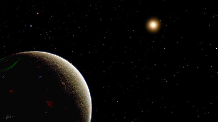 An artist's depiction of what a planet orbiting 40 Eridani A, a star made famous by the series Star Trek, might look like.