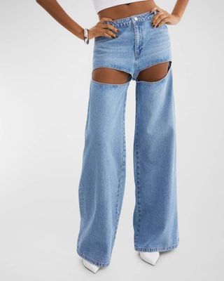 Jaylene Cutout Wide-Leg Denim Jeans