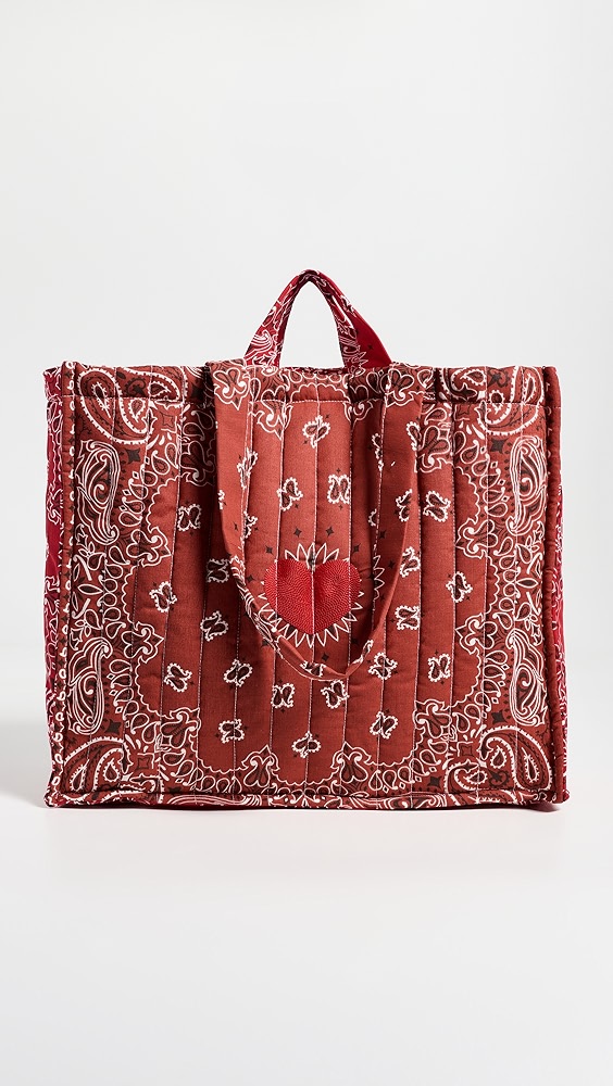 Maxi Quilted Coeur Cabas Tote Bag - Vintage Red/real Red