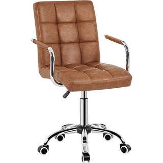 Yaheetech Mid Back Desk Chair in brown PU leather