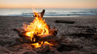 Bonfire burning on beach
