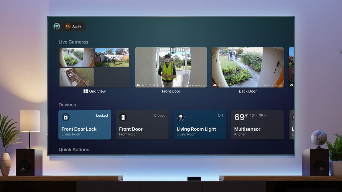 An Abode home security menu on a TV screen