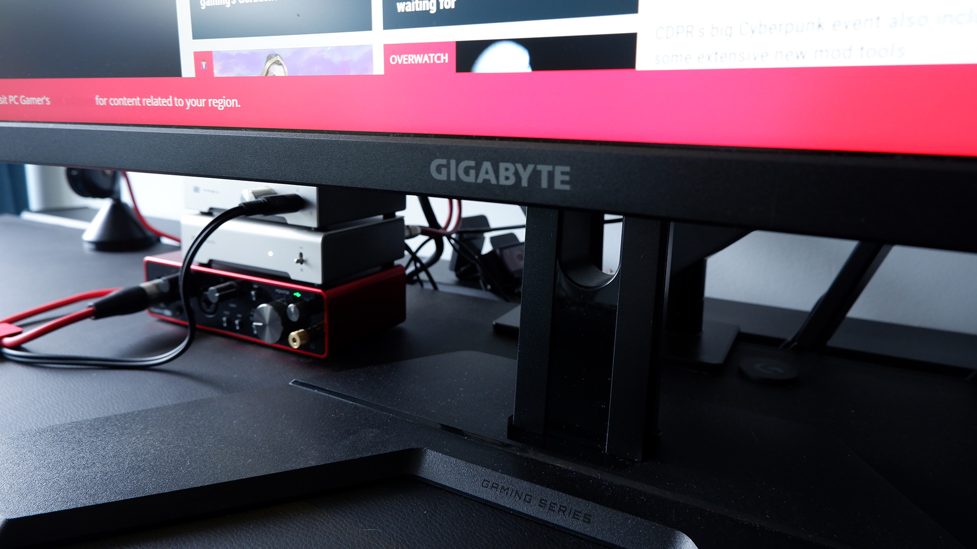 Gigabyte M32UC gaming monitor on a desk