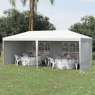 Outsunny 6 X 3 M Party Tent Gazebo Marquee Outdoor Patio Canopy Shelter With Windows and Side Panels White