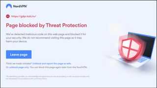 NordVPN Threat Protection warning