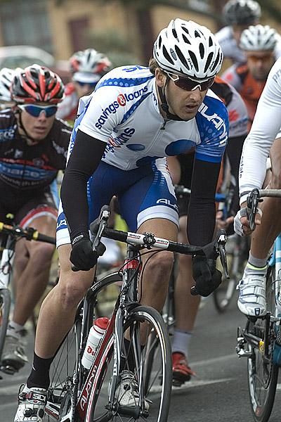 Shaun McCarthy (Savings and Loans) corners during the 48 kilometre stage one criterium around the streets of North Shore in Geelong.