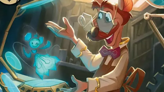Harim Faversham, a mouse inventor from Disney's Lorcana TCG, magics together an invention.