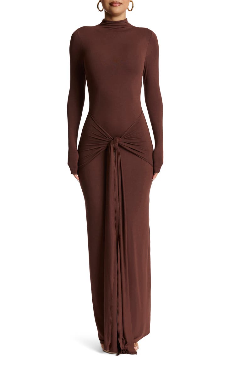 Tie Front Long Sleeve Maxi Dress