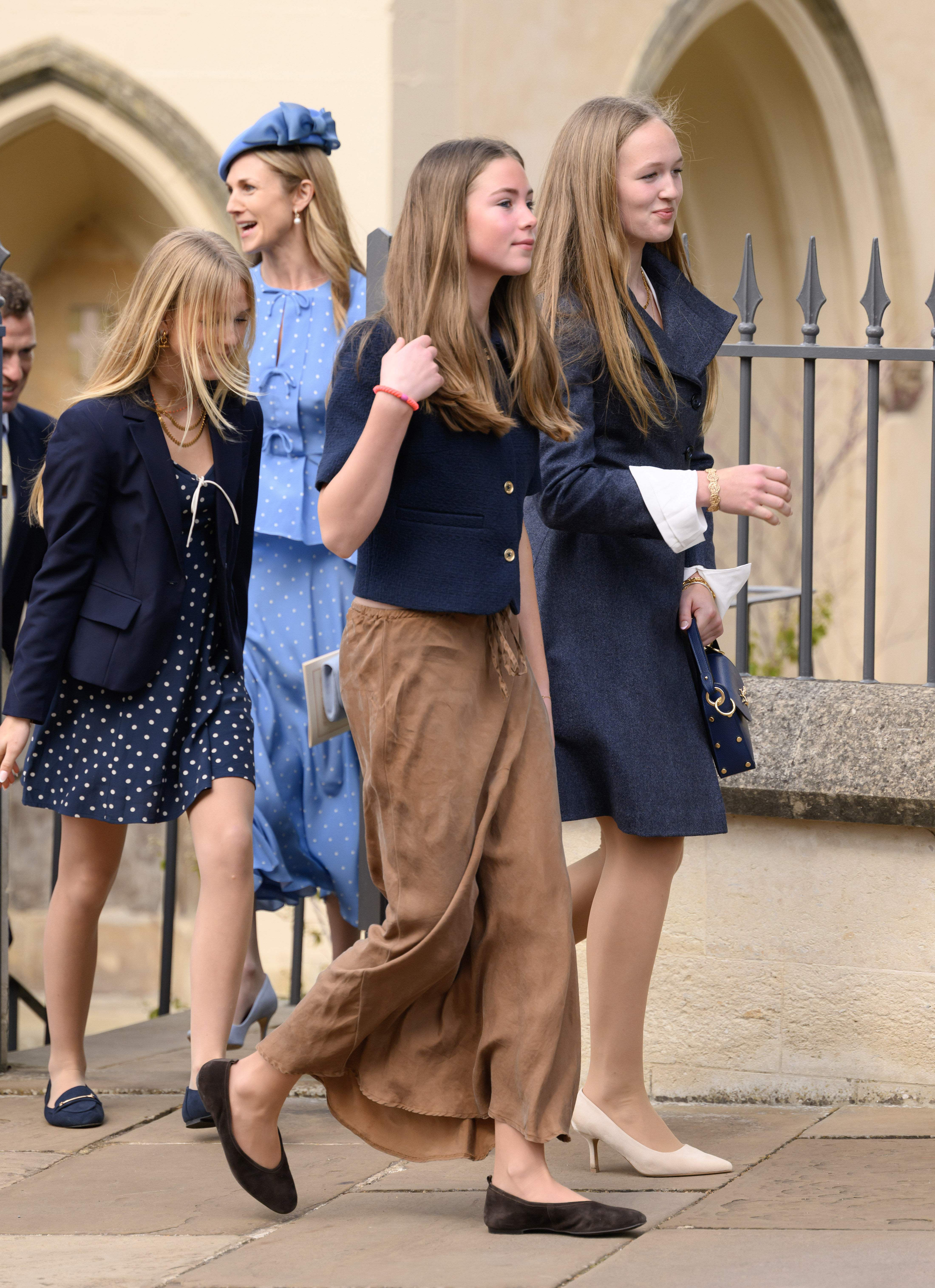 Georgina Sperling, Savannah and Isla Phillips and Harriet Sperling leaving church on Easter 2026