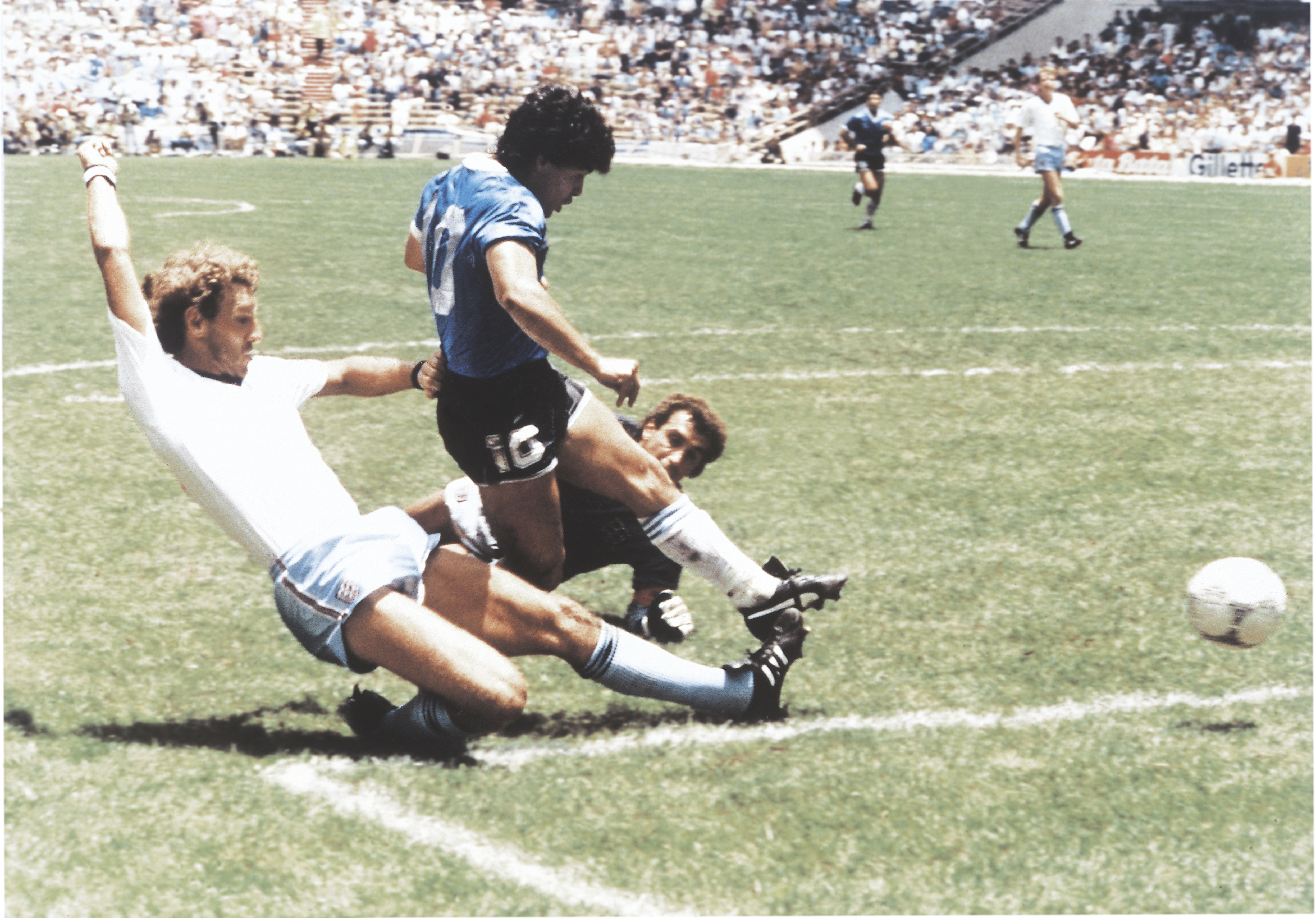 Diego Maradona scores for Argentina against England at the 1986 World Cup.