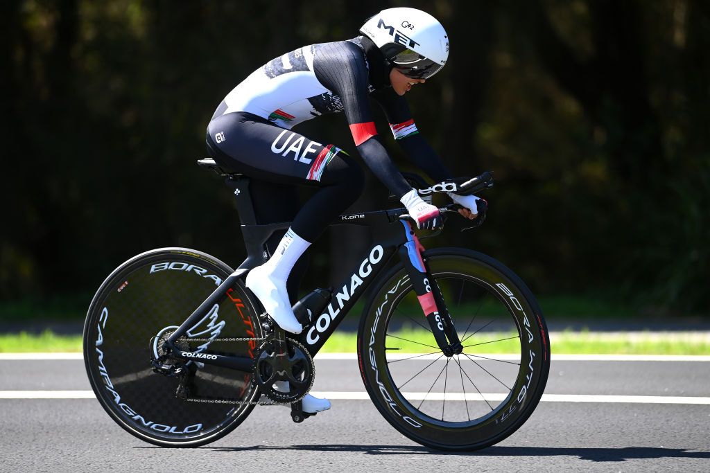 WOLLONGONG AUSTRALIA SEPTEMBER 18 Safia Al Sayegh of United Arab Emirates sprints during the 95th UCI Road World Championships 2022 Women Individual Time Trial a 342km individual time trial race from Wollongong to Wollongong Wollongong2022 on September 18 2022 in Wollongong Australia Photo by Tim de WaeleGetty Images