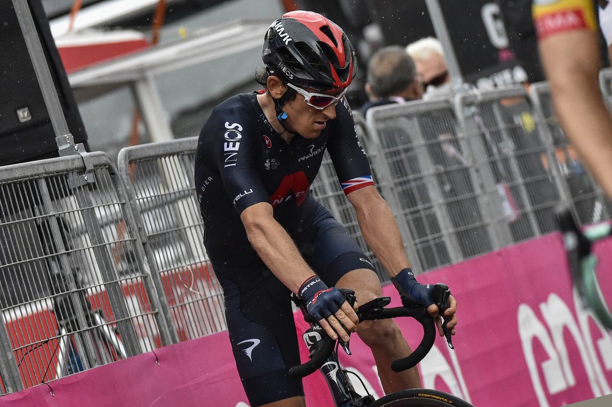 Geraint Thomas (Ineos Grenadiers) finishes stage 3 of the 2020 Giro d’Italia, having crashed early on the stage