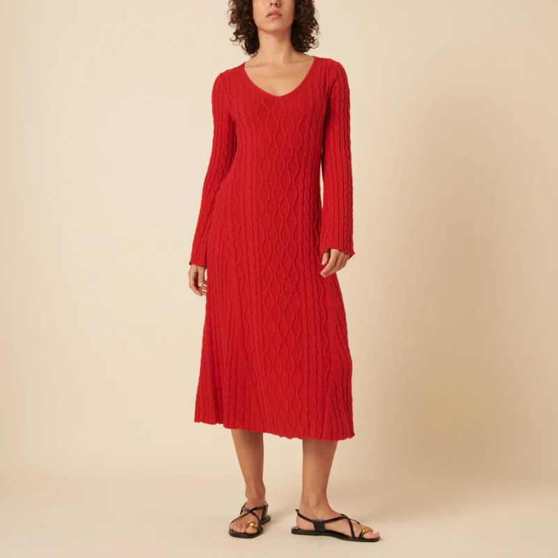 Nobody's Child, Red Cable Knit A-Line Knitted Dress